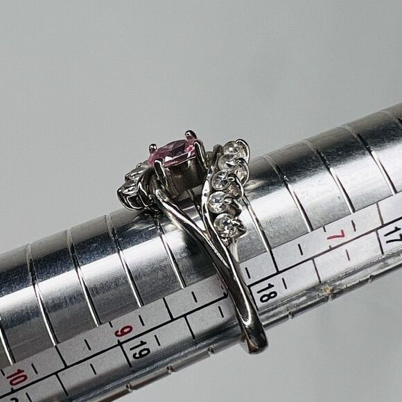 Vintage Ring Sz 8 Signed MB 925 Pink Clear Crystal Sterling Silver Princes 1020 - Picture 8 of 10
